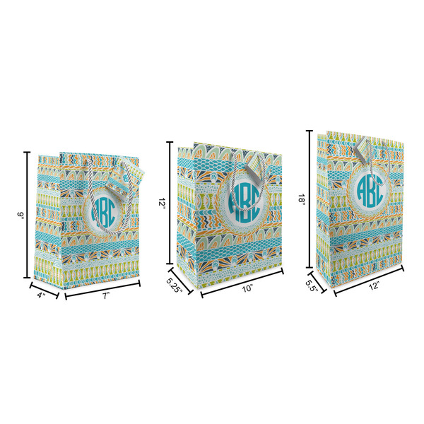 Abstract Teal Stripes Gift Bags - All Sizes - Dimensions