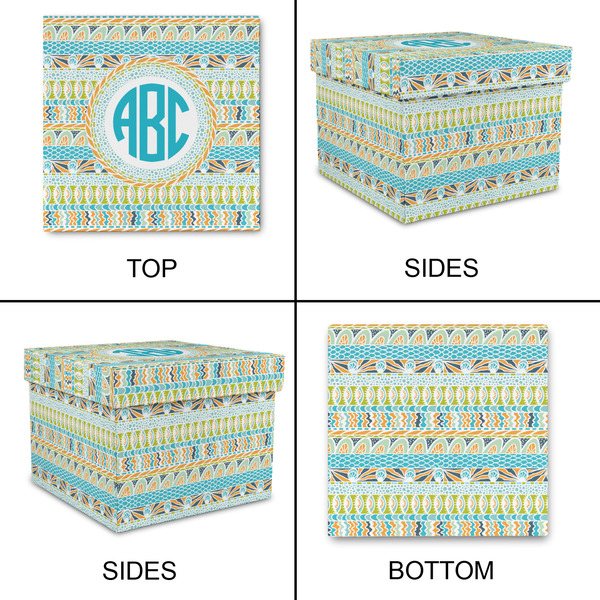 Abstract Teal Stripes Gift Boxes with Lid - Canvas Wrapped - Large - Approval