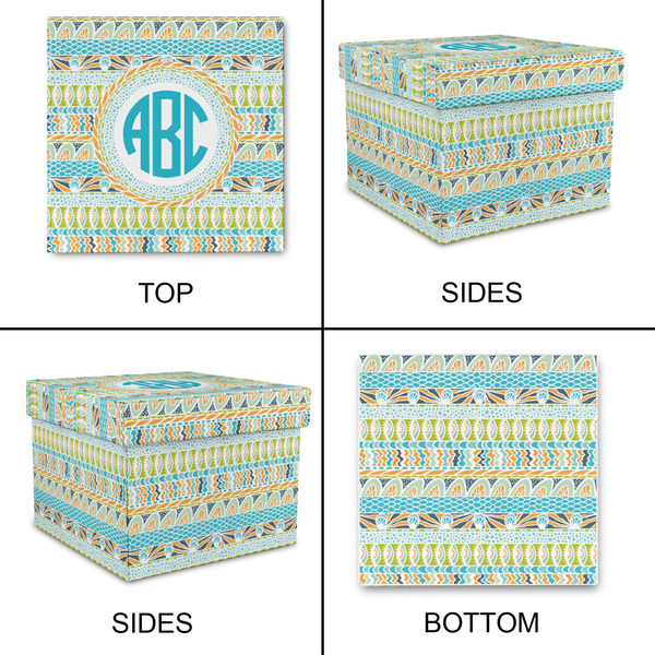 Abstract Teal Stripes Gift Boxes with Lid - Canvas Wrapped - Medium - Approval
