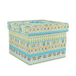 Abstract Teal Stripes Gift Box with Lid - Canvas Wrapped - Medium (Personalized)
