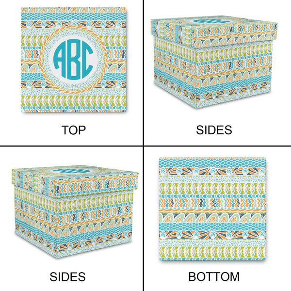 Abstract Teal Stripes Gift Boxes with Lid - Canvas Wrapped - Small - Approval
