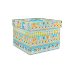 Abstract Teal Stripes Gift Box with Lid - Canvas Wrapped - Small (Personalized)
