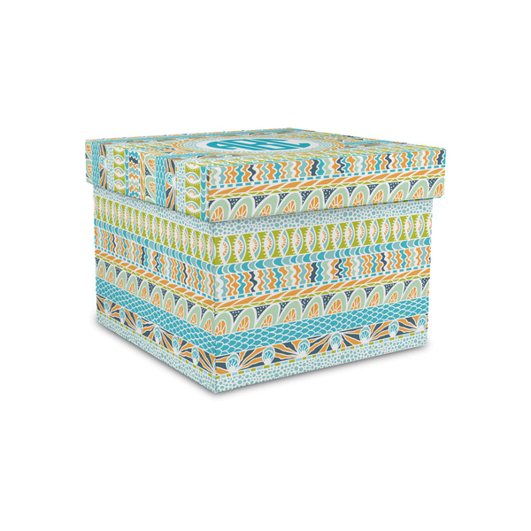 Abstract Teal Stripes Gift Boxes with Lid - Canvas Wrapped - Small - Front/Main