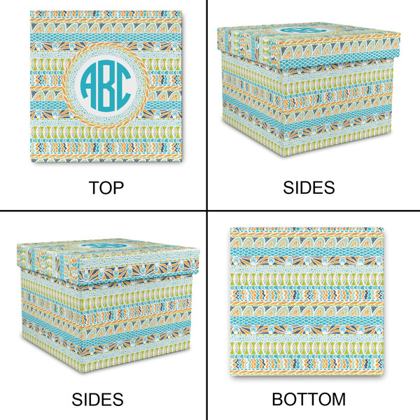 Abstract Teal Stripes Gift Boxes with Lid - Canvas Wrapped - X-Large - Approval