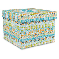 Abstract Teal Stripes Gift Box with Lid - Canvas Wrapped - X-Large (Personalized)