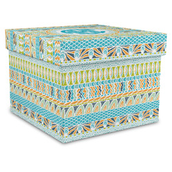Abstract Teal Stripes Gift Box with Lid - Canvas Wrapped - XX-Large (Personalized)