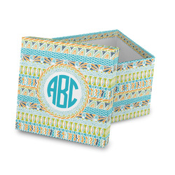 Abstract Teal Stripes Gift Box with Lid - Canvas Wrapped (Personalized)