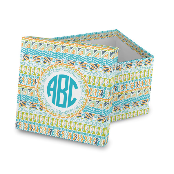 Custom Abstract Teal Stripes Gift Box with Lid - Canvas Wrapped (Personalized)