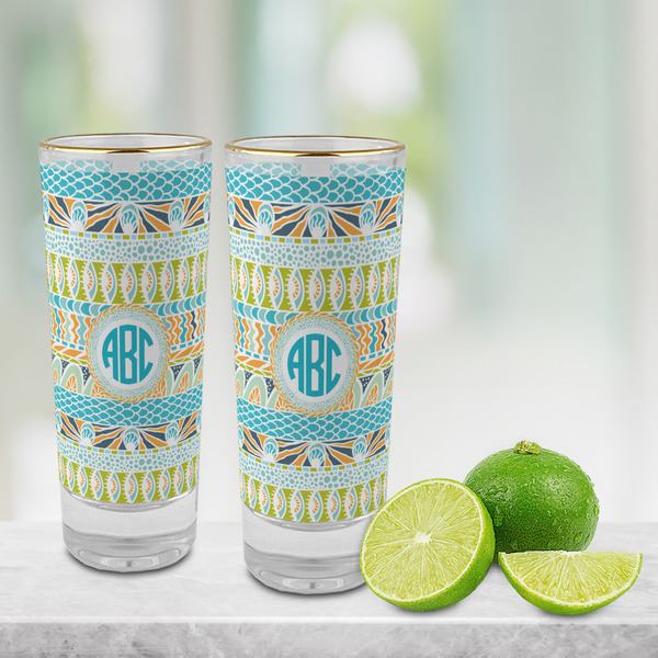 Abstract Teal Stripes Glass Shot Glass - 2 oz - LIFESTYLE