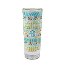 Abstract Teal Stripes 2 oz Shot Glass -  Glass with Gold Rim - Set of 4 (Personalized)