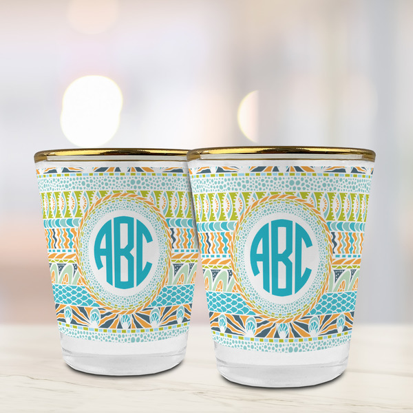 Abstract Teal Stripes Glass Shot Glass - with gold rim - LIFESTYLE