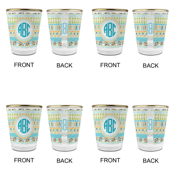 Abstract Teal Stripes Glass Shot Glass - with gold rim - Set of 4 - APPROVAL