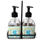 Abstract Teal Stripes Glass Soap & Lotion Bottle Set (Personalized)