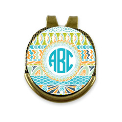 Abstract Teal Stripes Golf Ball Marker - Hat Clip - Gold