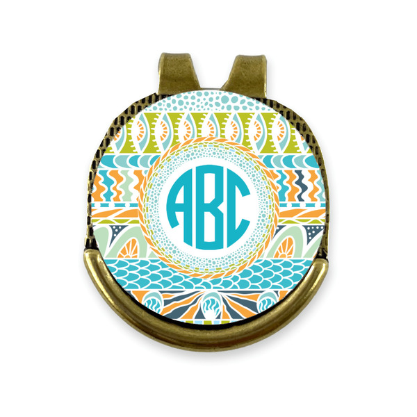 Custom Abstract Teal Stripes Golf Ball Marker - Hat Clip - Gold