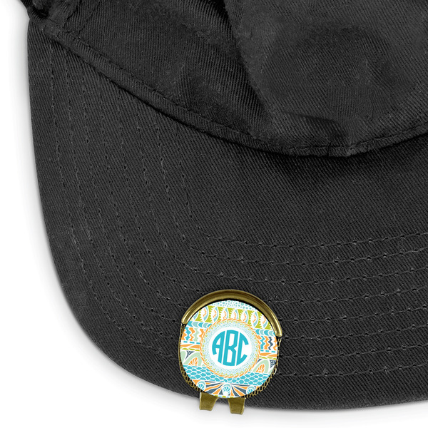 Abstract Teal Stripes Golf Ball Marker Hat Clip - Main - GOLD