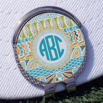 Abstract Teal Stripes Golf Ball Marker - Hat Clip