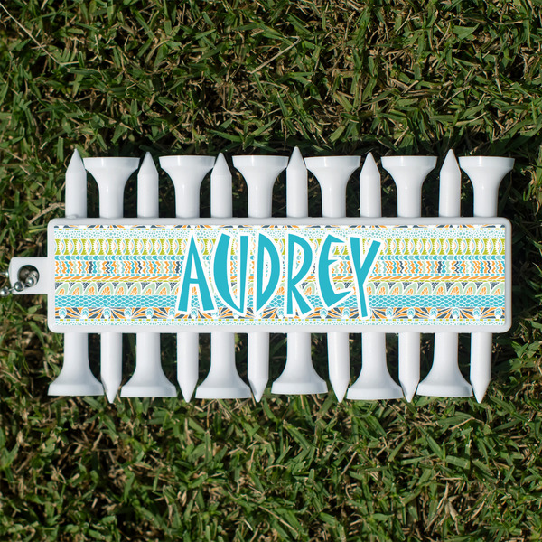 Custom Abstract Teal Stripes Golf Tees & Ball Markers Set (Personalized)