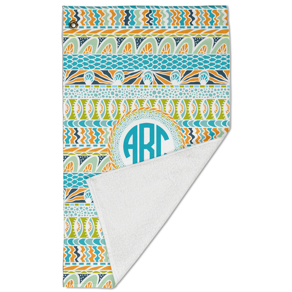 Abstract Teal Stripes Golf Towel - Folded (Large)