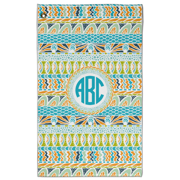 Custom Abstract Teal Stripes Golf Towel - Poly-Cotton Blend w/ Monograms