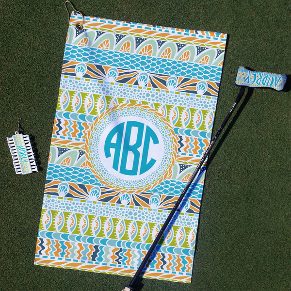 Custom Abstract Teal Stripes Golf Towel Gift Set (Personalized)