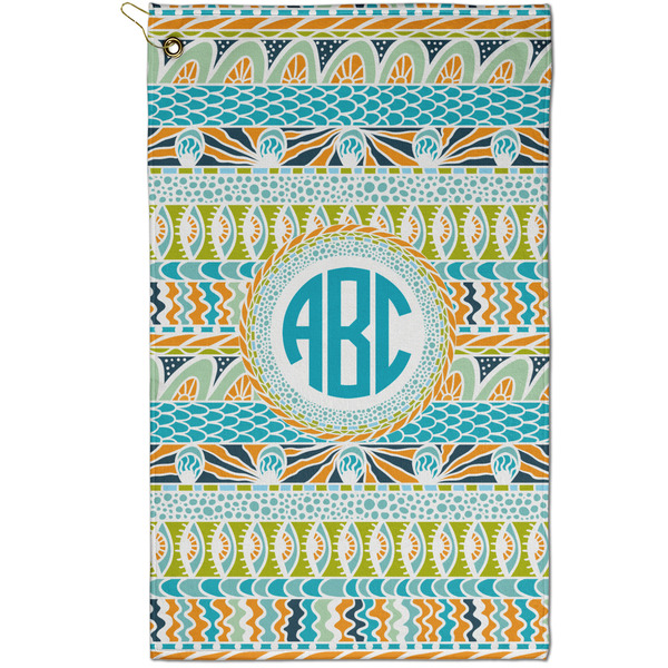 Custom Abstract Teal Stripes Golf Towel - Poly-Cotton Blend - Small w/ Monograms