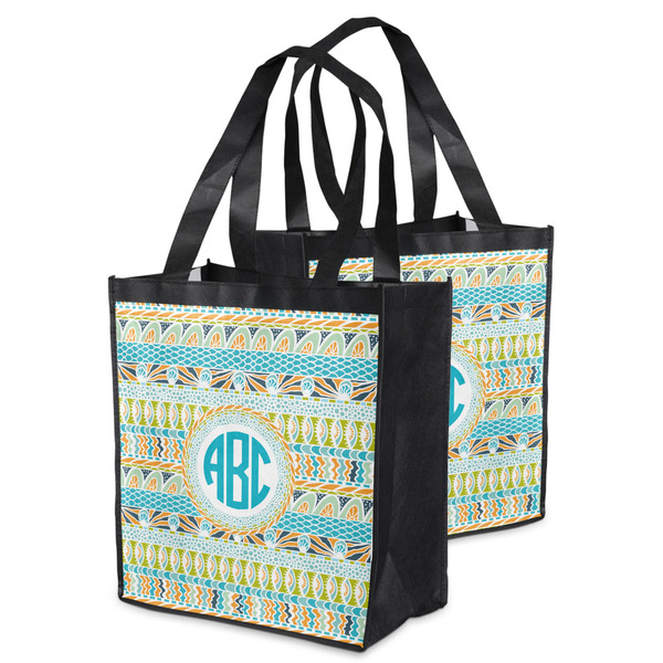 Abstract Teal Stripes Grocery Bag - MAIN