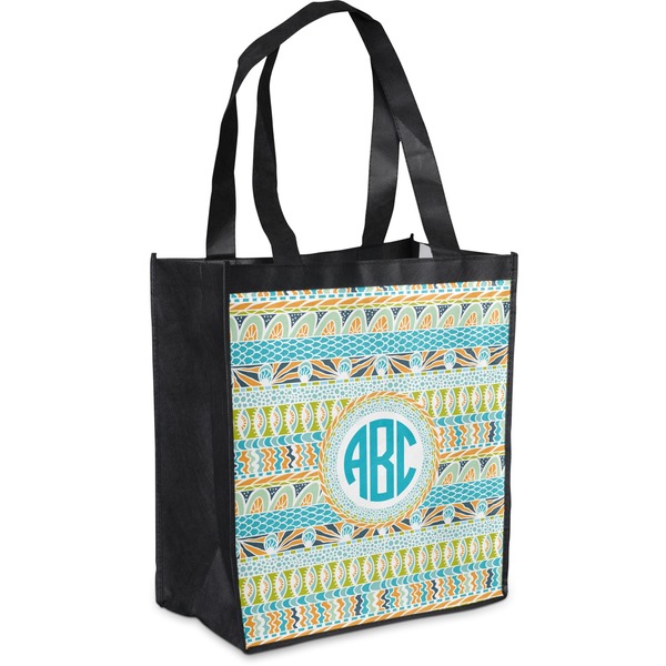 Custom Abstract Teal Stripes Grocery Bag (Personalized)
