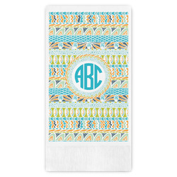Abstract Teal Stripes Guest Napkins - Full Color - Embossed Edge (Personalized)