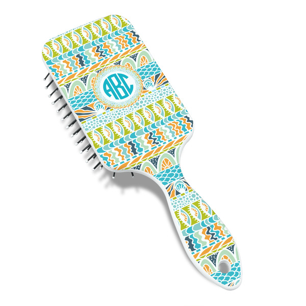 Abstract Teal Stripes Hair Brush - Angle View