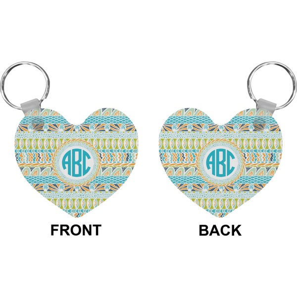 Abstract Teal Stripes Heart Keychain (Front + Back)