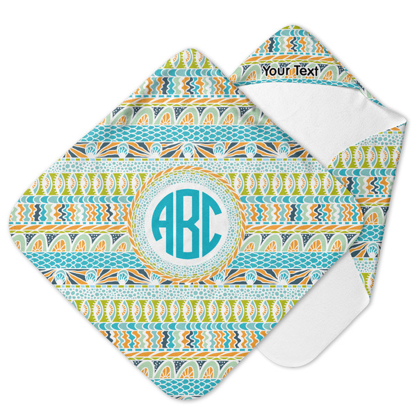 Custom Abstract Teal Stripes Hooded Baby Towel (Personalized)
