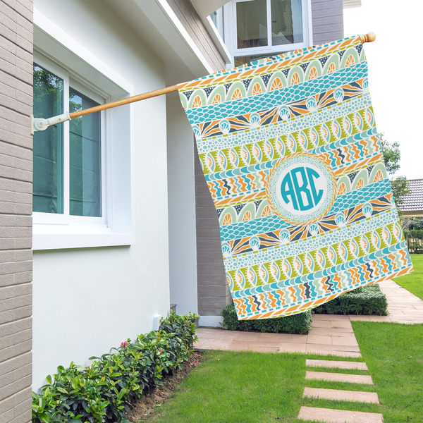 Abstract Teal Stripes House Flags - Double Sided - LIFESTYLE