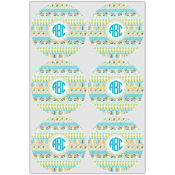 Abstract Teal Stripes Icing Circle - Large - Set of 6