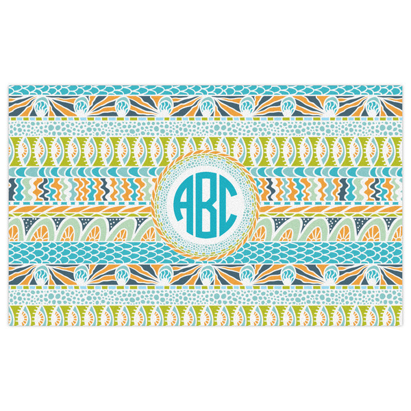Abstract Teal Stripes Indoor / Outdoor Rug - 3'x5' - Front Flat