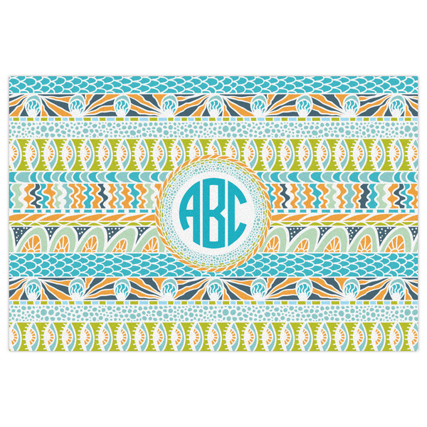 Abstract Teal Stripes Indoor / Outdoor Rug - 4'x6' - Front Flat