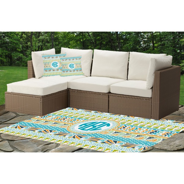 Abstract Teal Stripes Outdoor Mat & Cushions