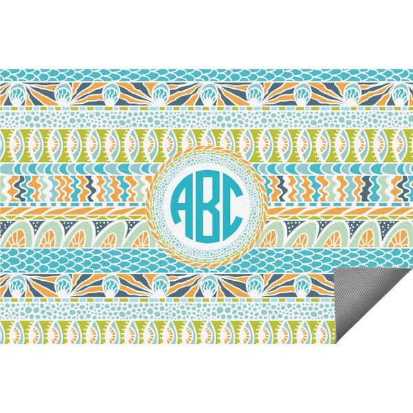 Custom Abstract Teal Stripes Indoor / Outdoor Rug (Personalized)