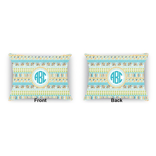 Abstract Teal Stripes  Indoor Rectangular Burlap Pillow (Front and Back)