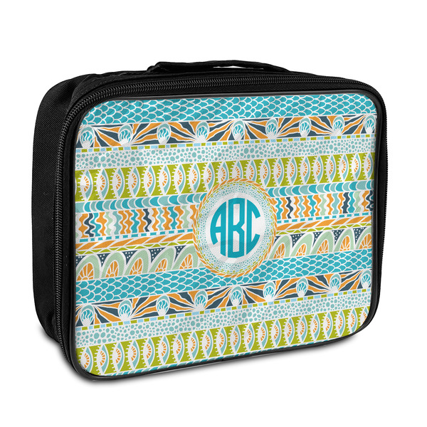 Custom Abstract Teal Stripes Insulated Lunch Bag (Personalized)