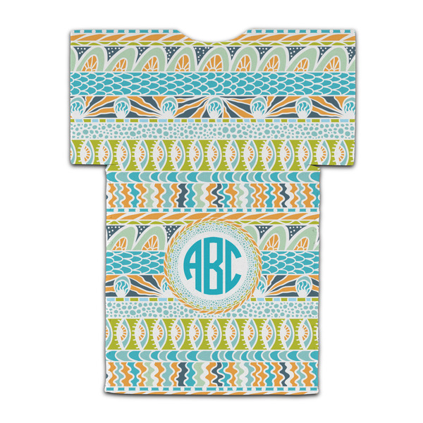 Abstract Teal Stripes Jersey Bottle Cooler - BACK (flat)