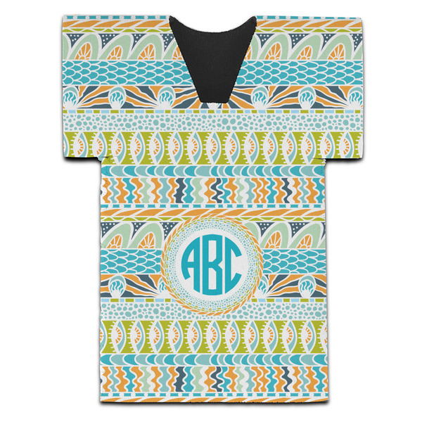 Custom Abstract Teal Stripes Jersey Bottle Cooler (Personalized)