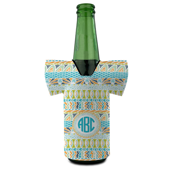 Abstract Teal Stripes Jersey Bottle Cooler - FRONT (on bottle)