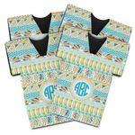 Abstract Teal Stripes Jersey Bottle Cooler - Set of 4 (Personalized)