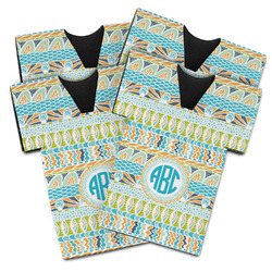 Abstract Teal Stripes Jersey Bottle Cooler - Set of 4 (Personalized)