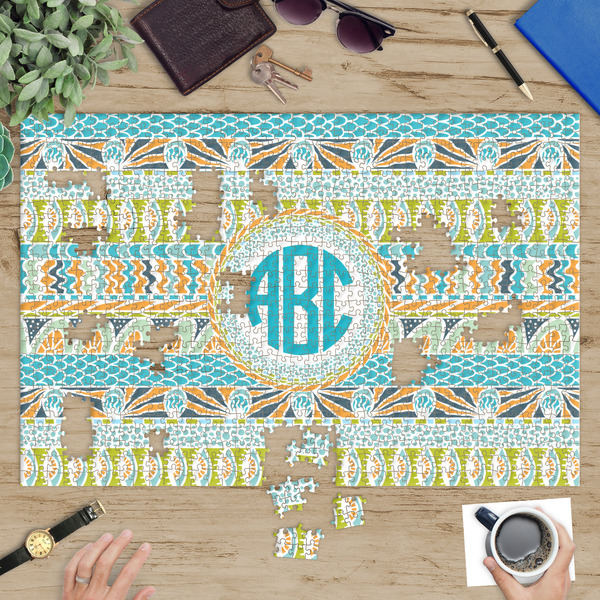 Abstract Teal Stripes Jigsaw Puzzle 1014 Piece - In Context