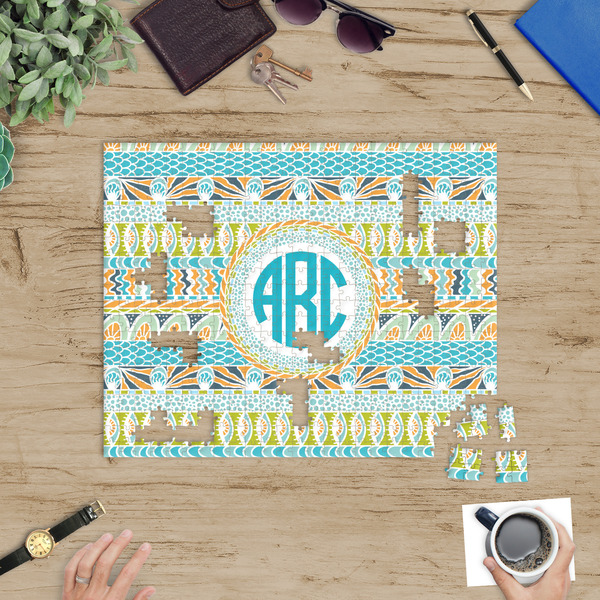 Abstract Teal Stripes Jigsaw Puzzle 500 Piece - In Context