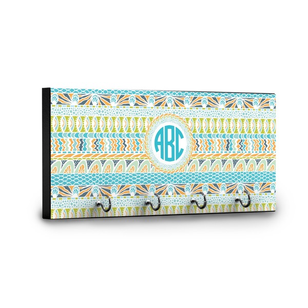 Abstract Teal Stripes Key Hanger - Front View with Hooks