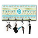 Abstract Teal Stripes Key Hanger w/ 4 Hooks w/ Monogram