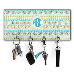 Abstract Teal Stripes Key Hanger w/ 4 Hooks w/ Monogram